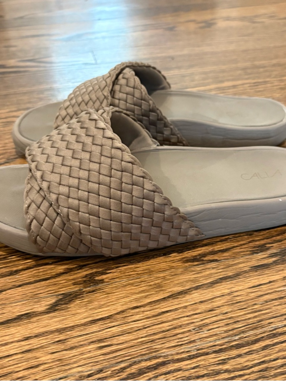 CALIA by Carrie Underwood Woven Crossover Slide Sandals in Taupe
